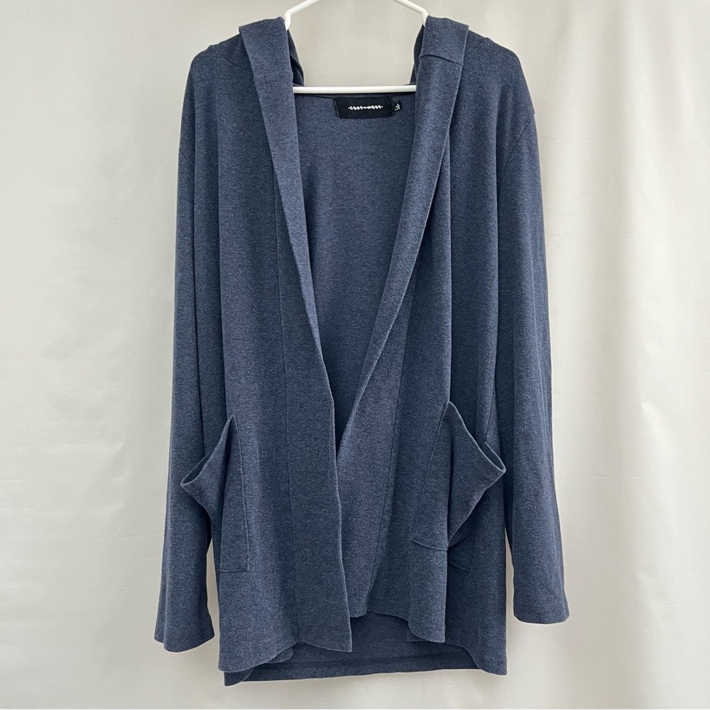 Code x Mode hooded cardigan - open front - size Large blue slate